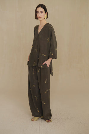 Thea, soma print silk trousers