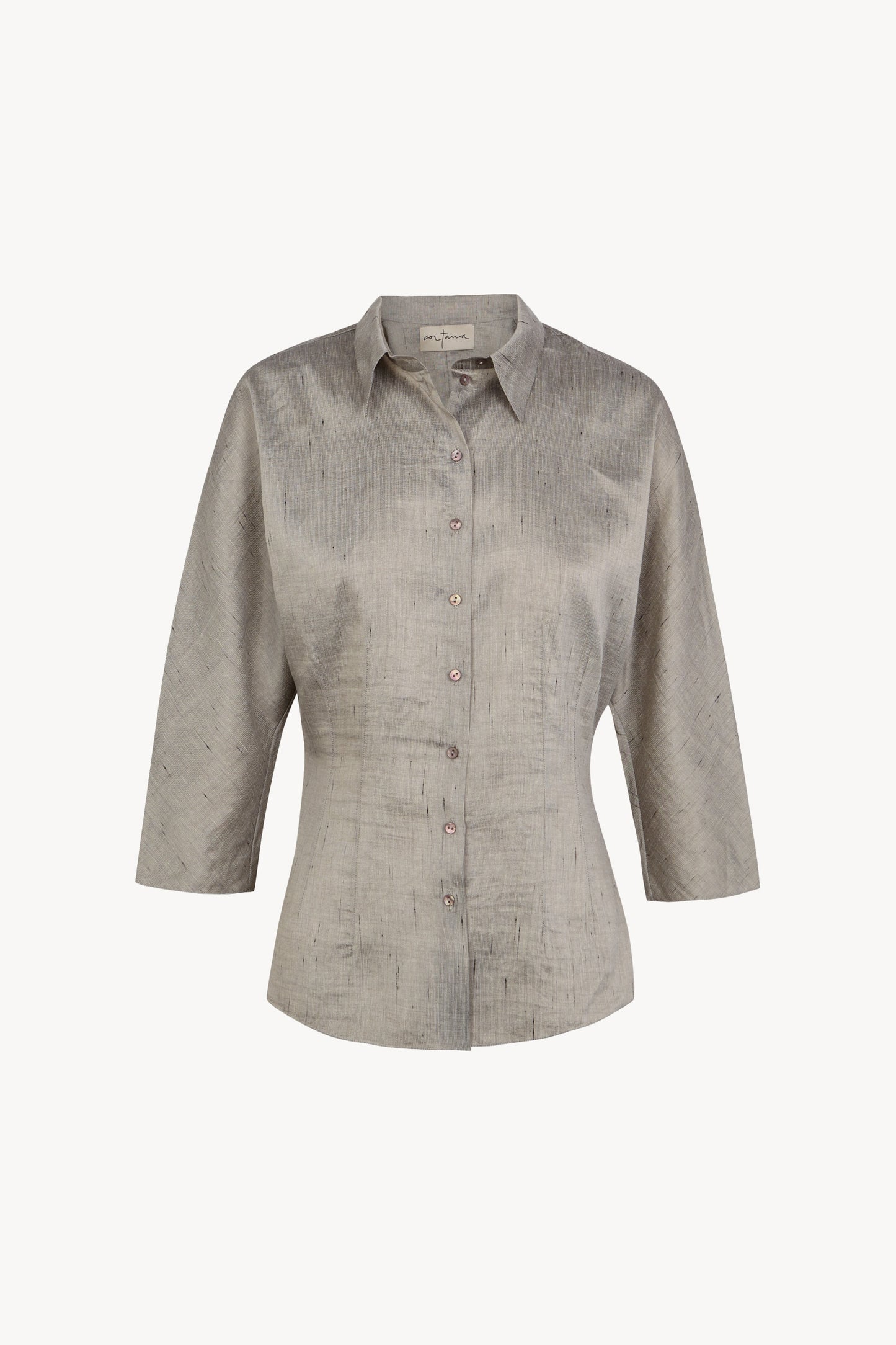 Theresa, camisa de lino de rayas gris plata