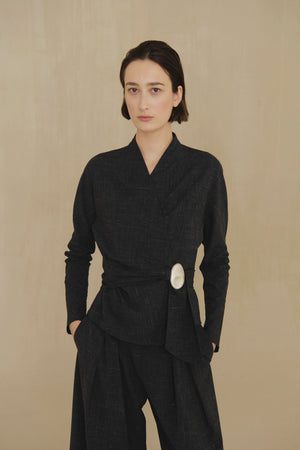 Tiempo, black fitted wool and silk jacket