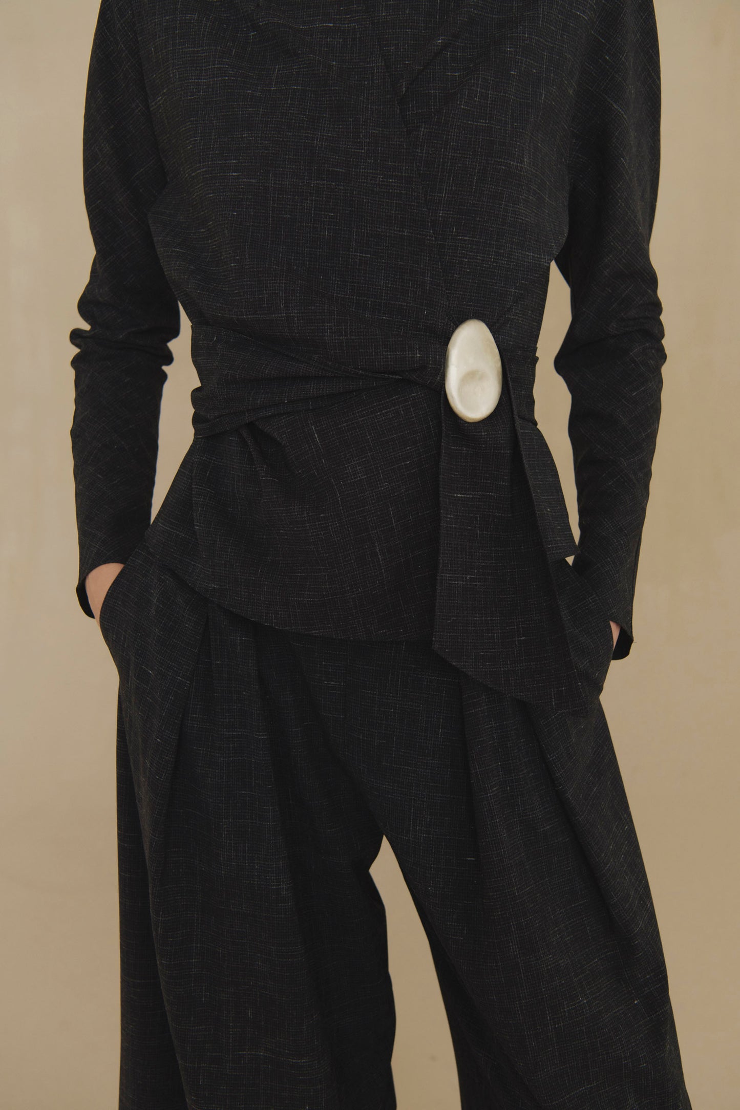 Tiempo, black fitted wool and silk jacket