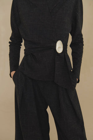 Tiempo, black fitted wool and silk jacket