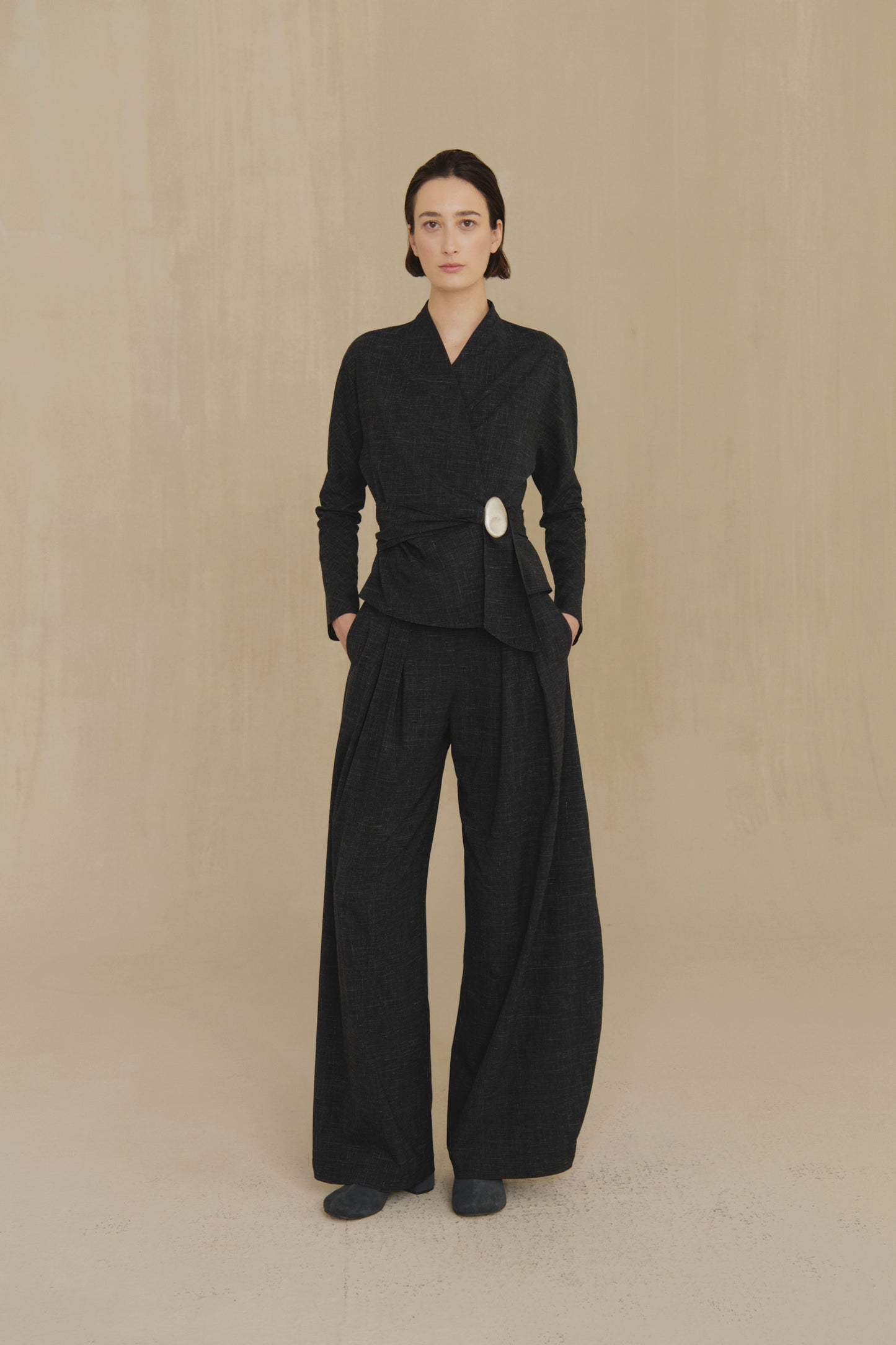 Tiempo, black fitted wool and silk jacket
