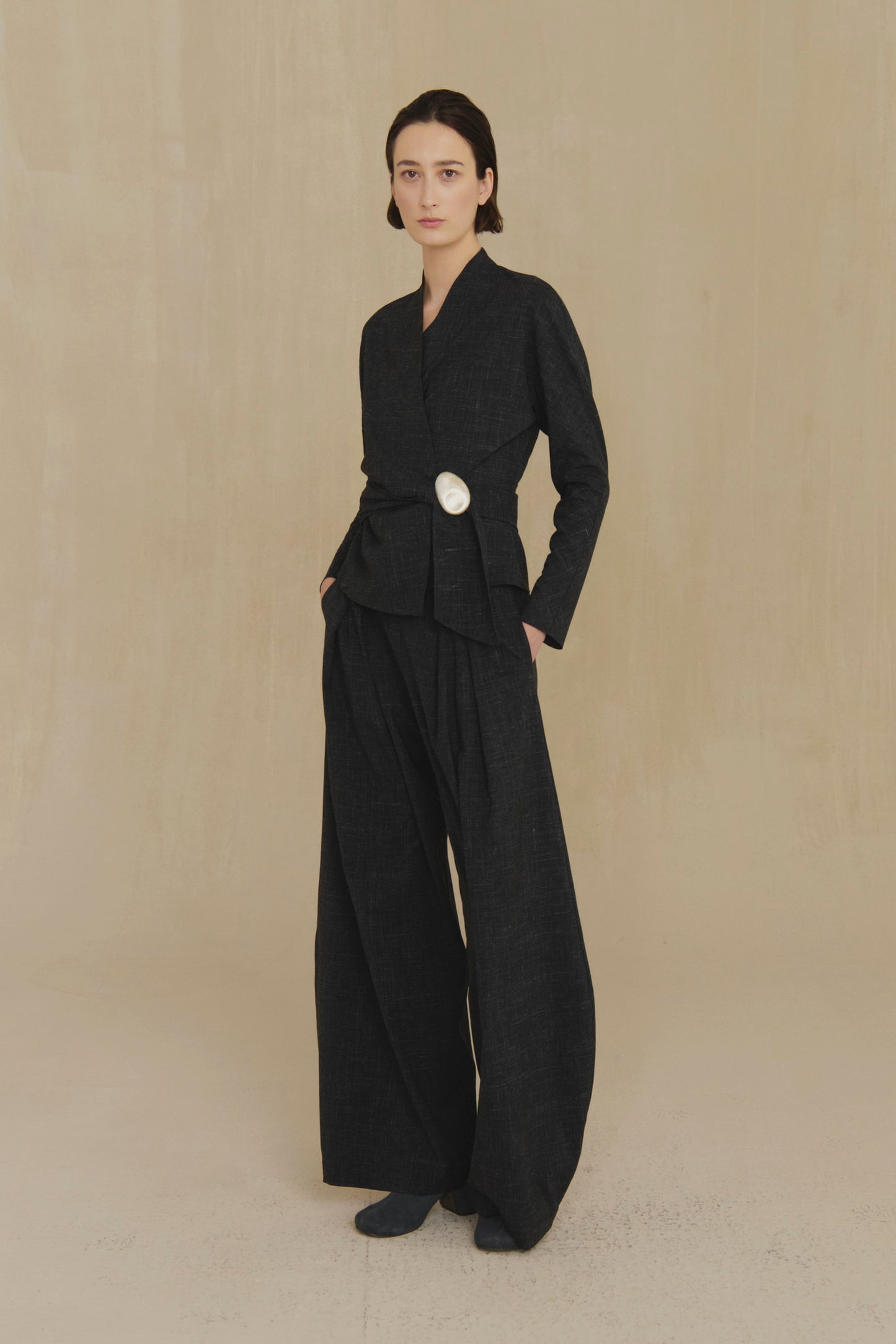 Tiempo, black fitted wool and silk jacket