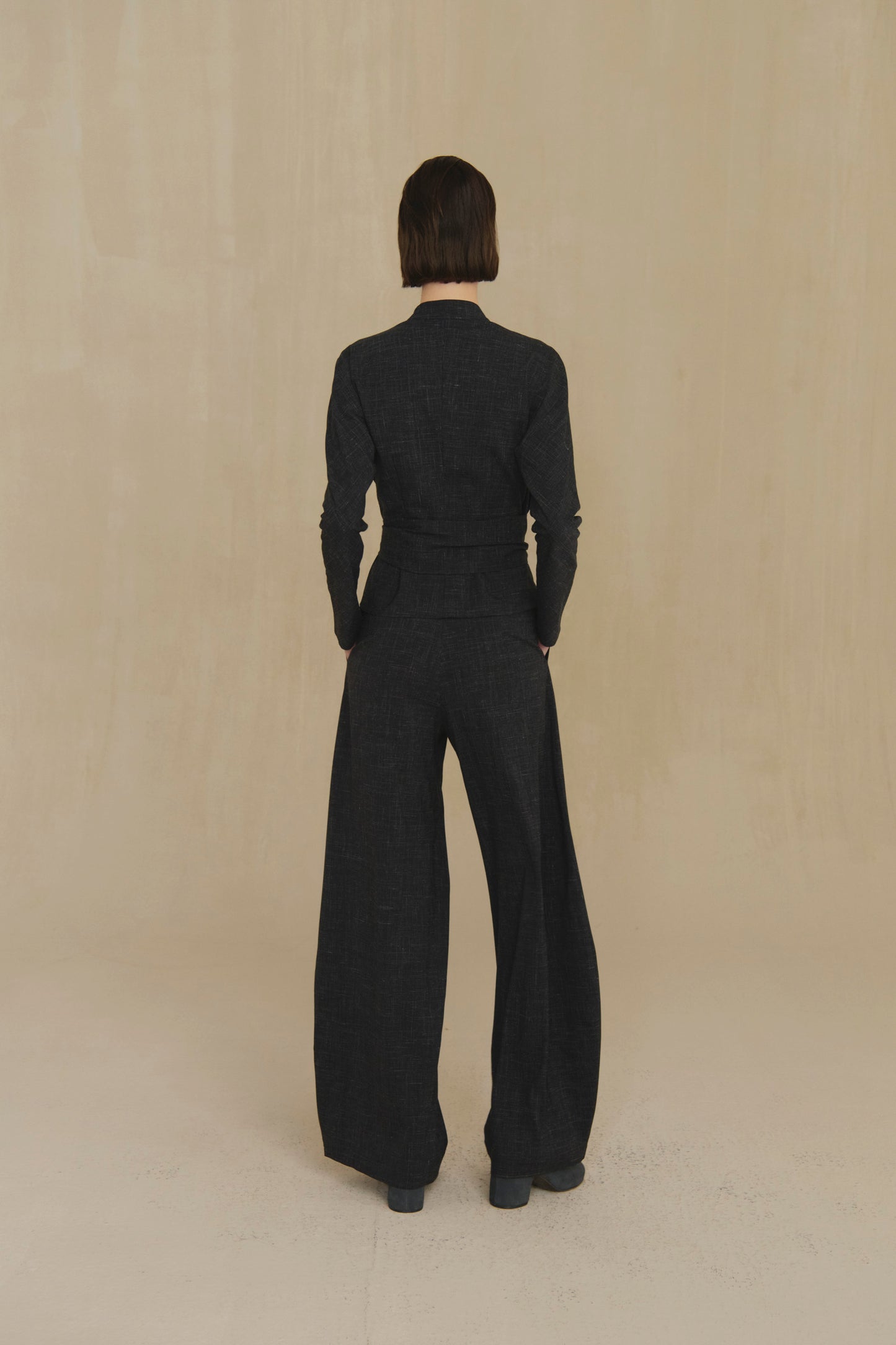 Tiempo, black fitted wool and silk jacket