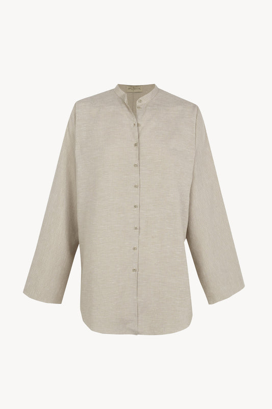 Tilo, gray and brown striped shirt