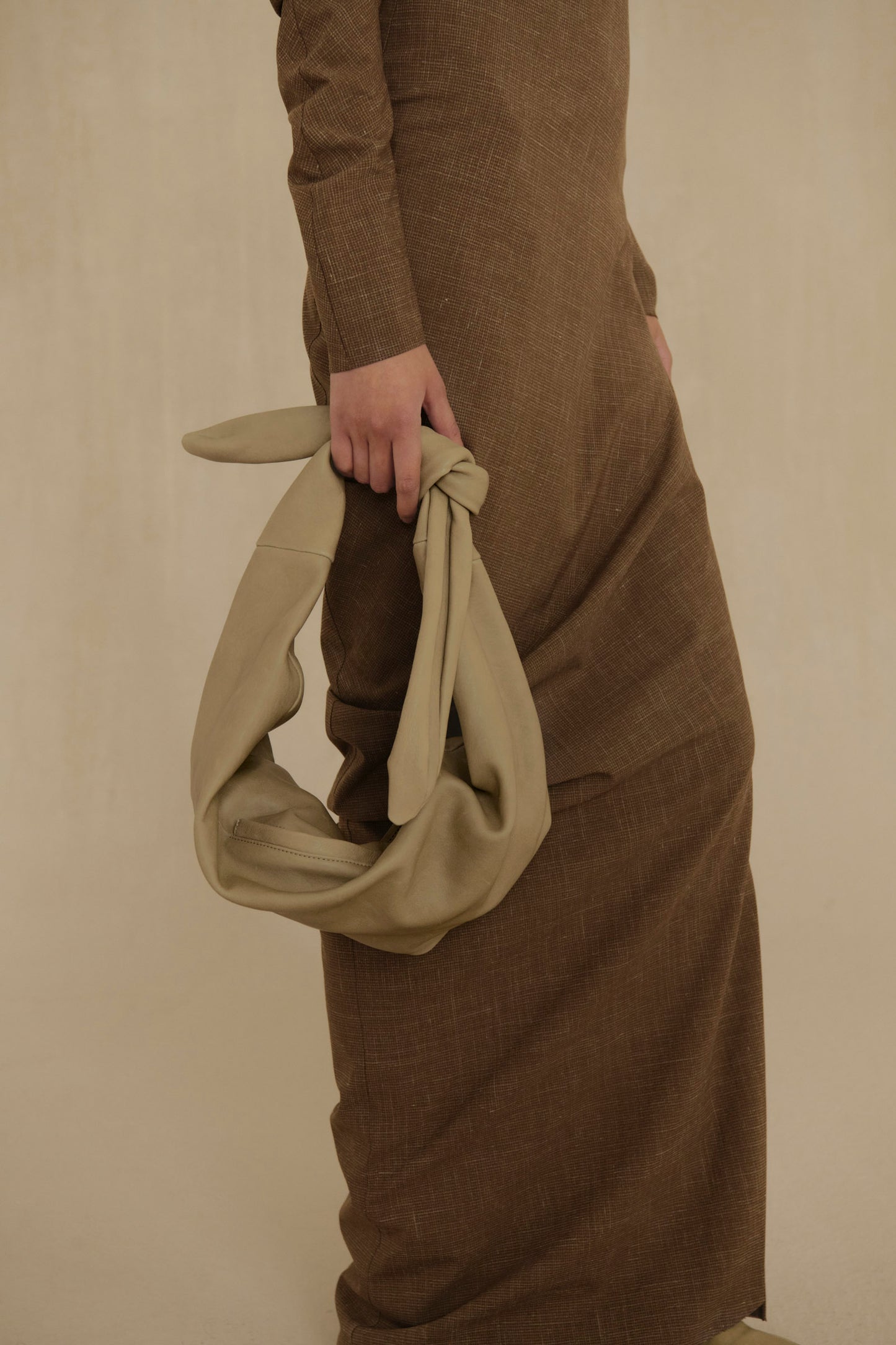Jin L, olive green leather belt bag