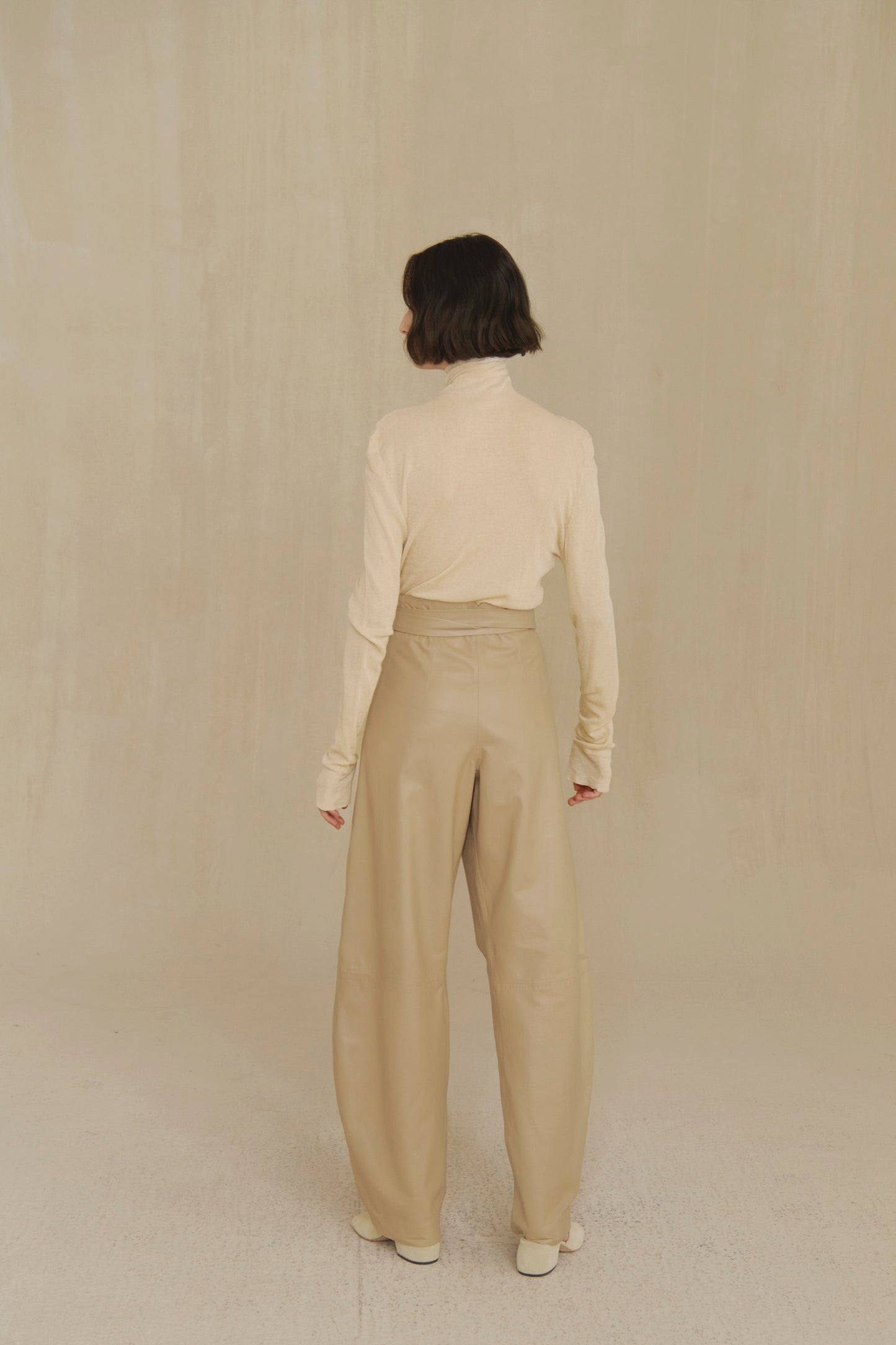 Lira leather, beige leather trousers