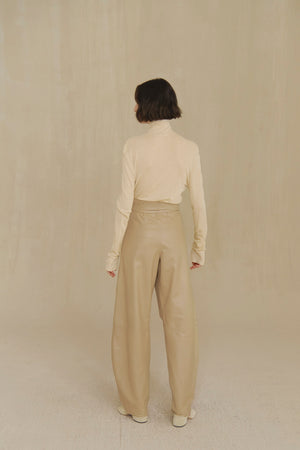 Lira leather, beige leather trousers