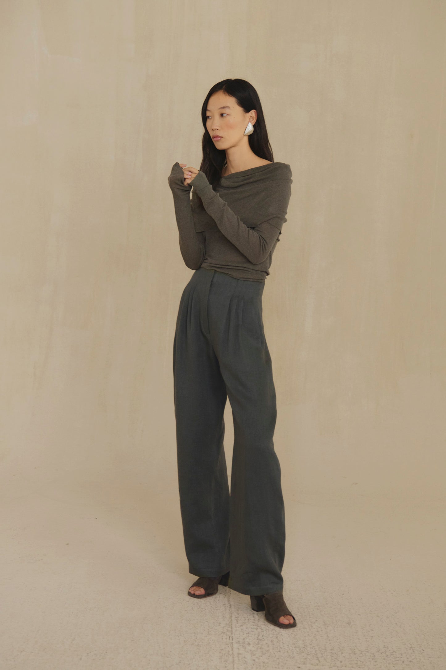 Kyo, ocean green linen and wool trousers