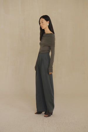 Kyo, pantalon de lino y lana marron burdeos