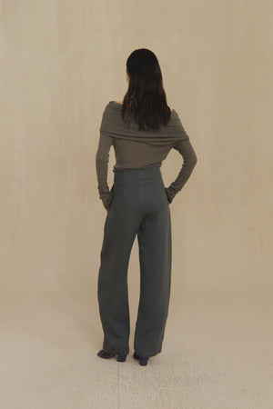 Kyo, pantalon de lino y lana marron burdeos