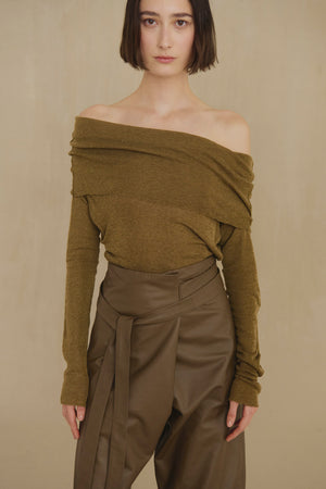 Tiva, khaki draped knit top