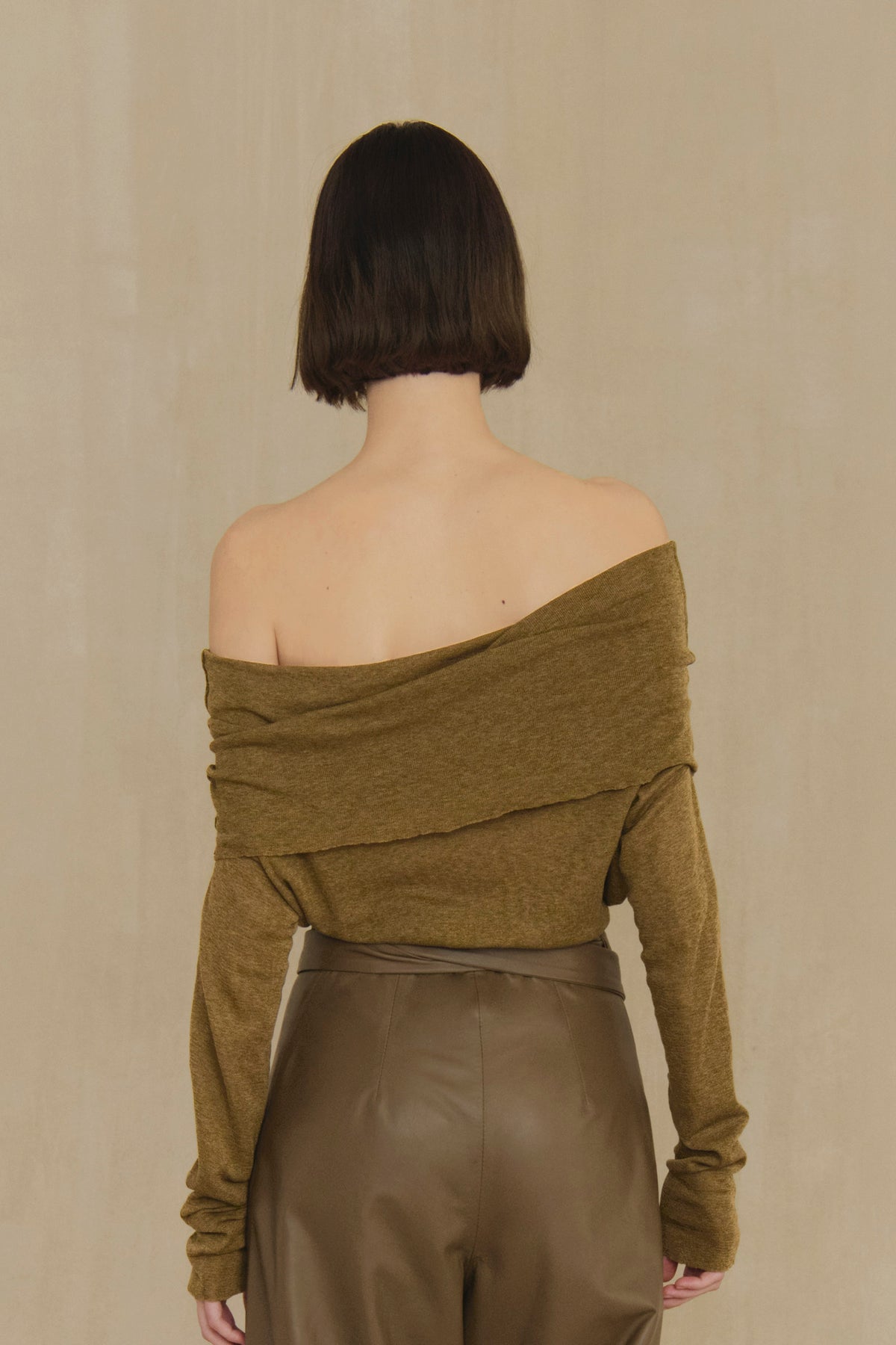 Tiva, khaki draped knit top