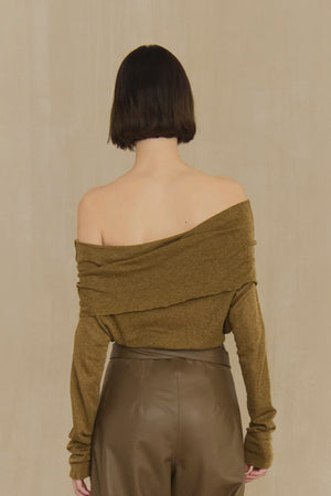 Tiva, khaki draped knit top