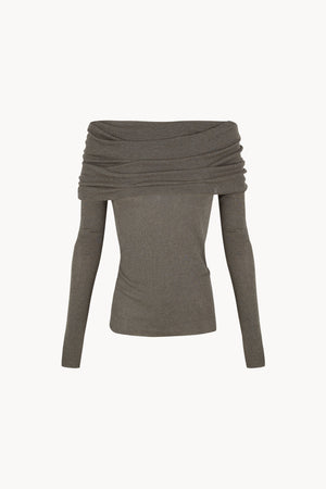 Tiva, metallic green draped knit top