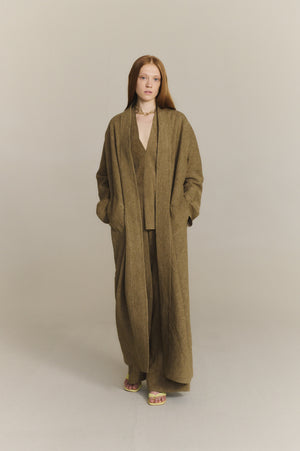 Tourmaline, abrigo de lino jacquard kaki tostado