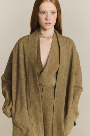 Tourmaline, abrigo de lino jacquard kaki tostado