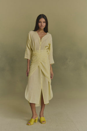 Tramonto, pale yellow ramie midi dress