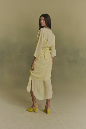 Tramonto, pale yellow ramie midi dress