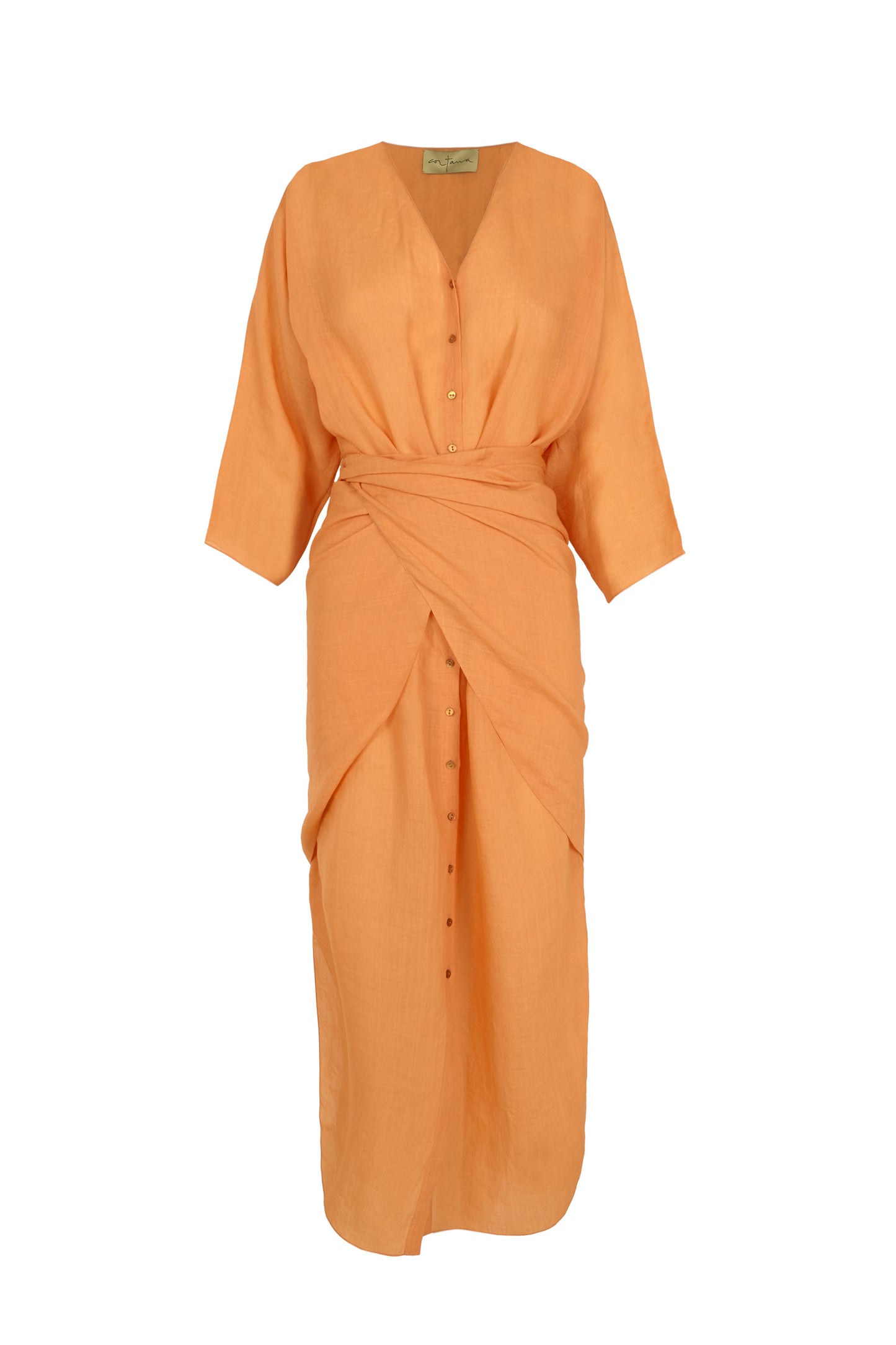 Tramonto, tangerine ramie midi dress