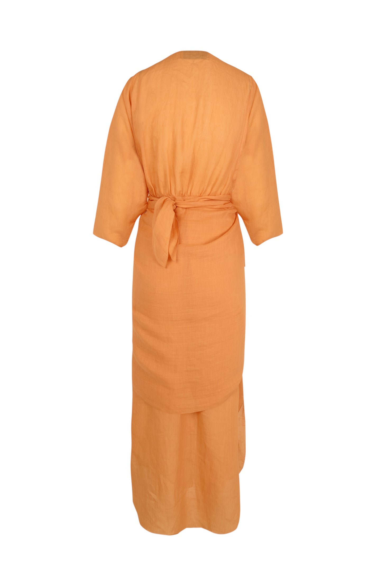 Tramonto, tangerine ramie midi dress