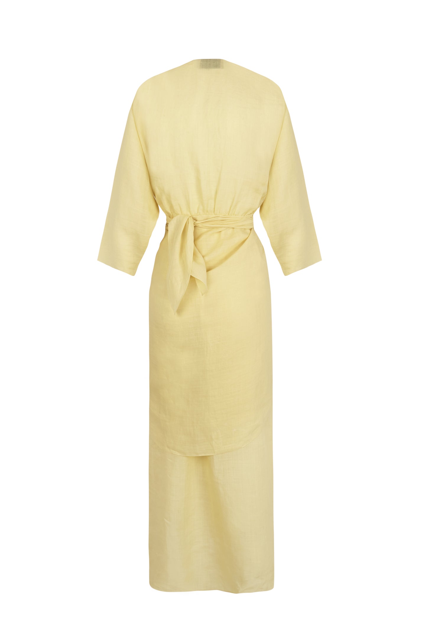 Tramonto, pale yellow ramie midi dress