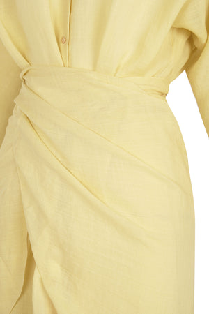 Tramonto, pale yellow ramie midi dress