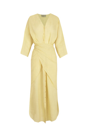 Tramonto, pale yellow ramie midi dress