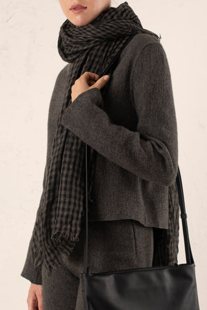 Trevor, gray checked vichy scarf in cashmere and silk