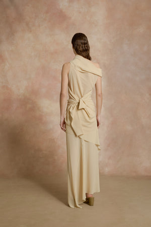 Dora, long skirt in beige silk georgette