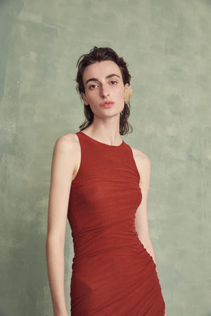 Tula, red silk tulle dress