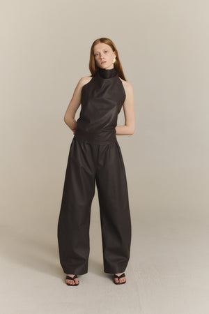 Rocco, pantalon de piel marron oscuro