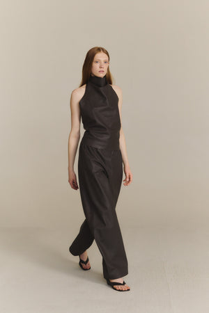 Rocco, pantalon de piel marron oscuro