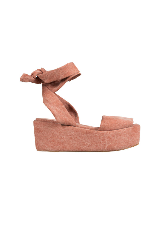 Tully, platform sandal in red washed cotton