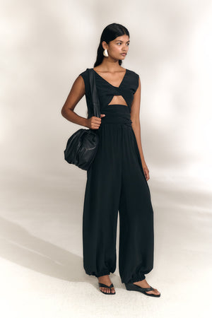 Tunez, pantalon bombacho de seda negro