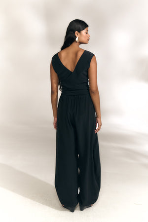 Tunez, crop top cruzado de seda negro