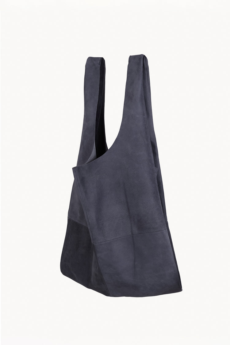 U L, navy suede bag