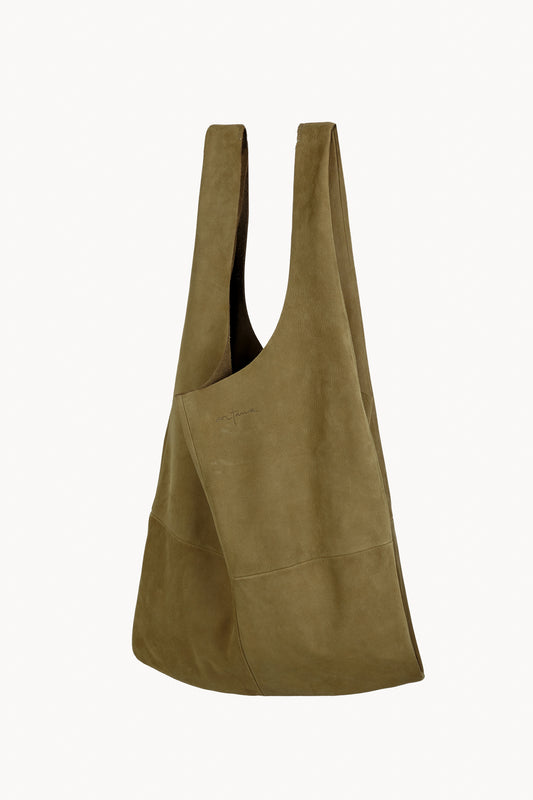 U L, olive green suede bag
