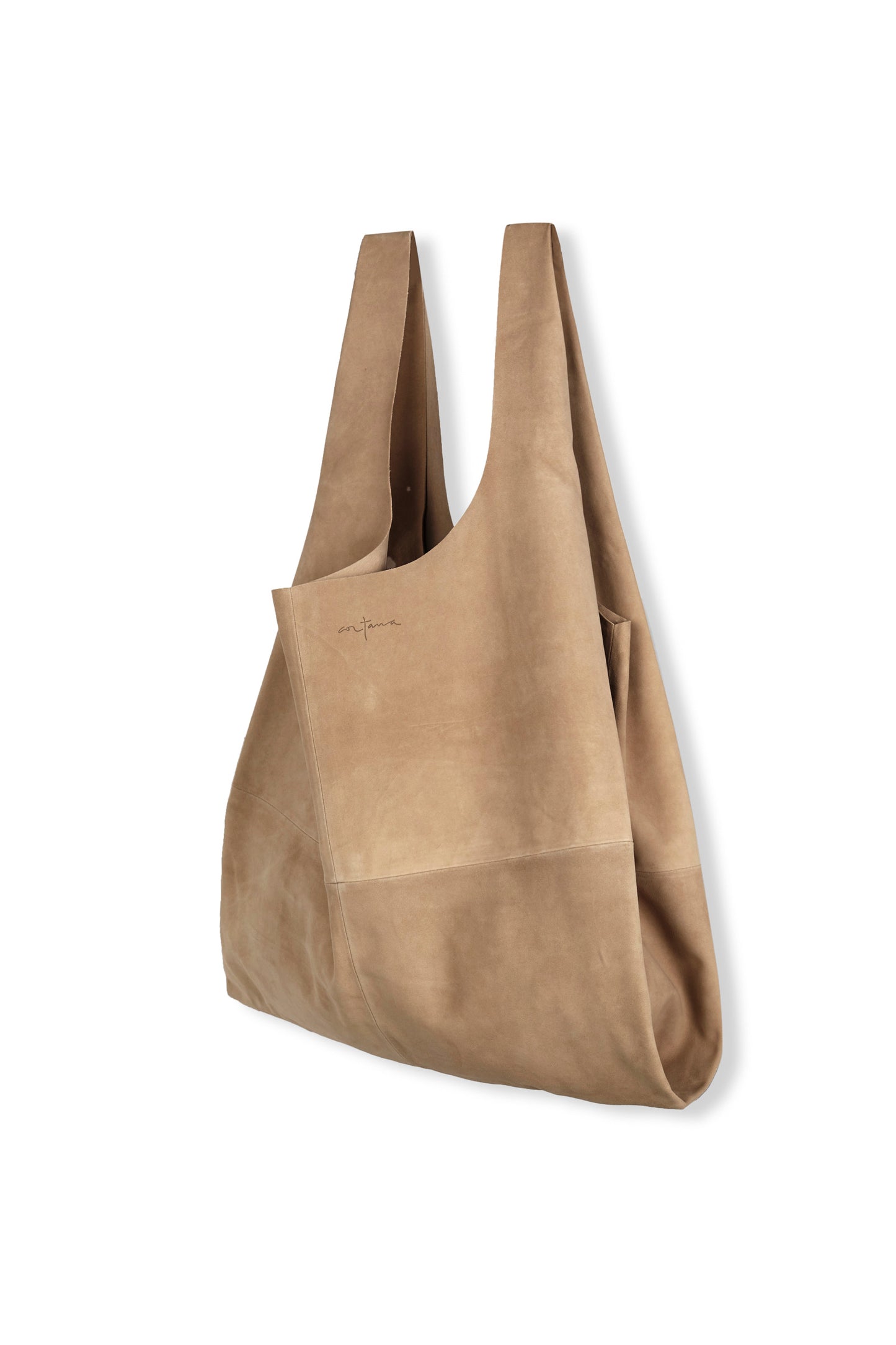 U XL, camel suede bag