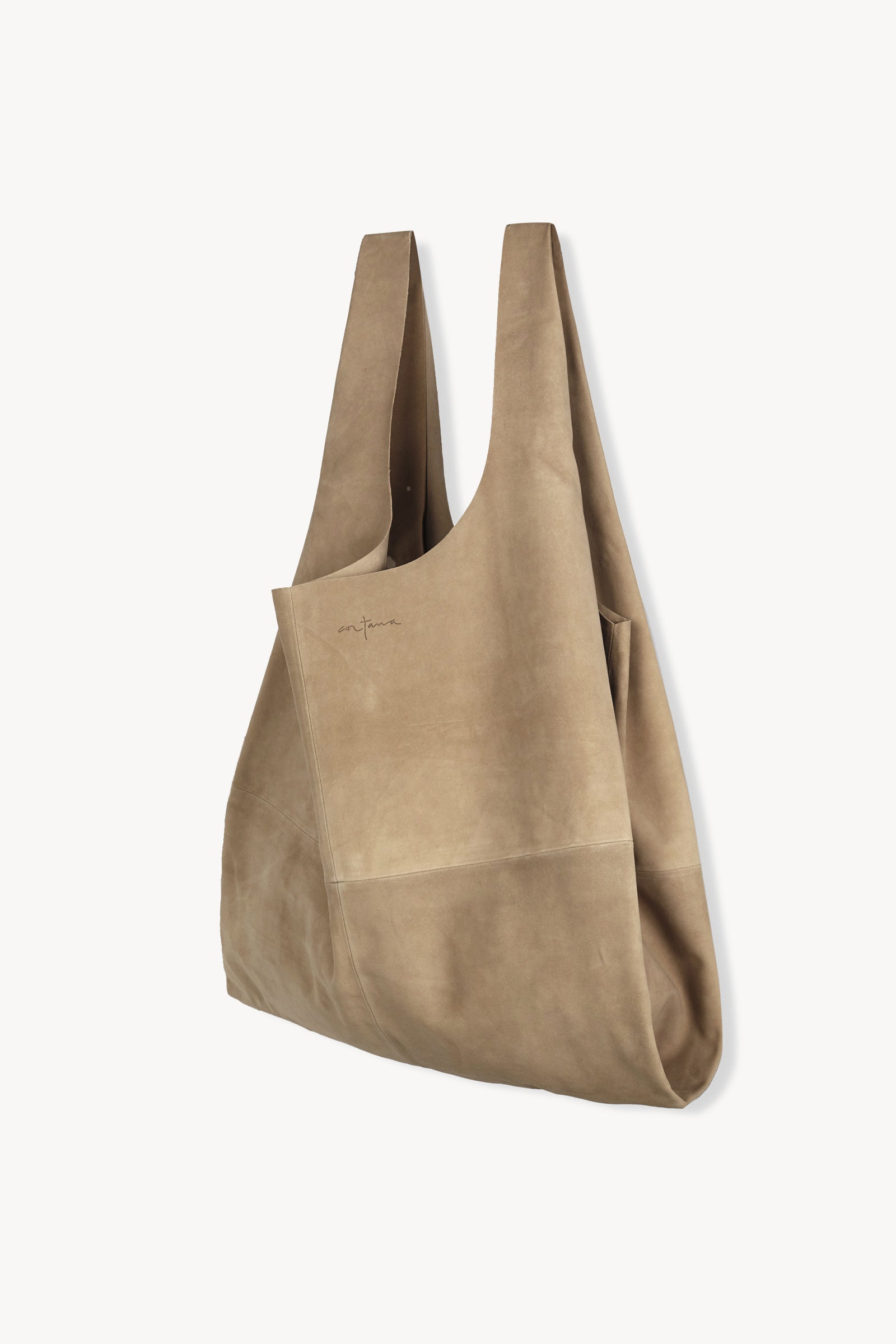 U XL, camel suede bag