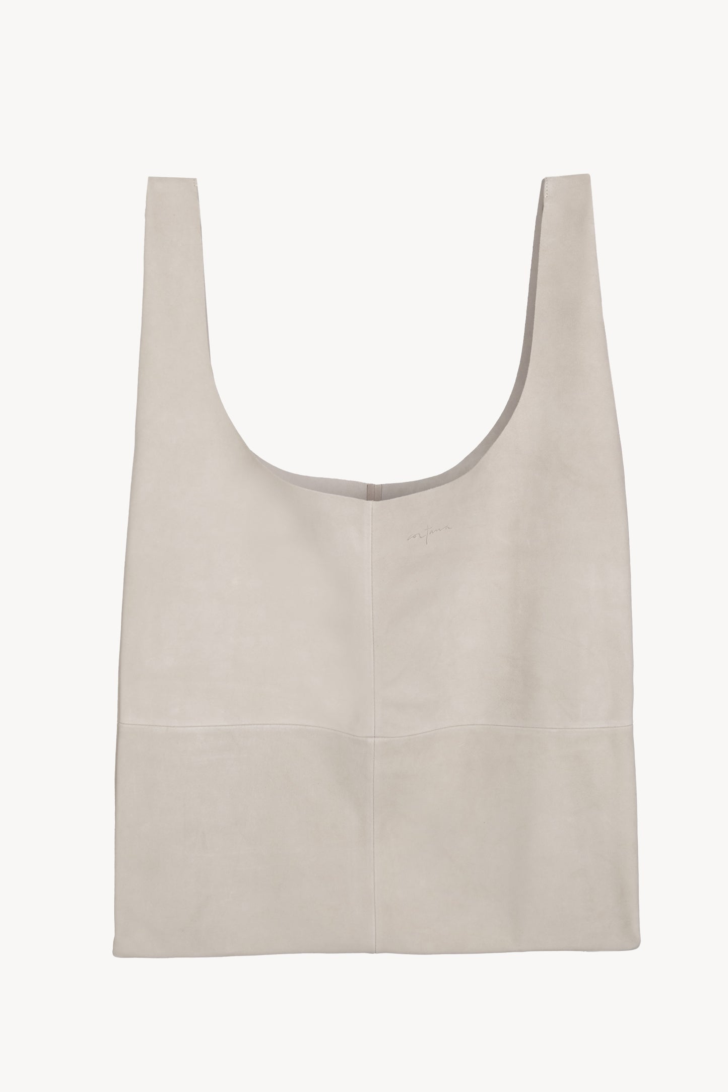 U XL, stone suede bag