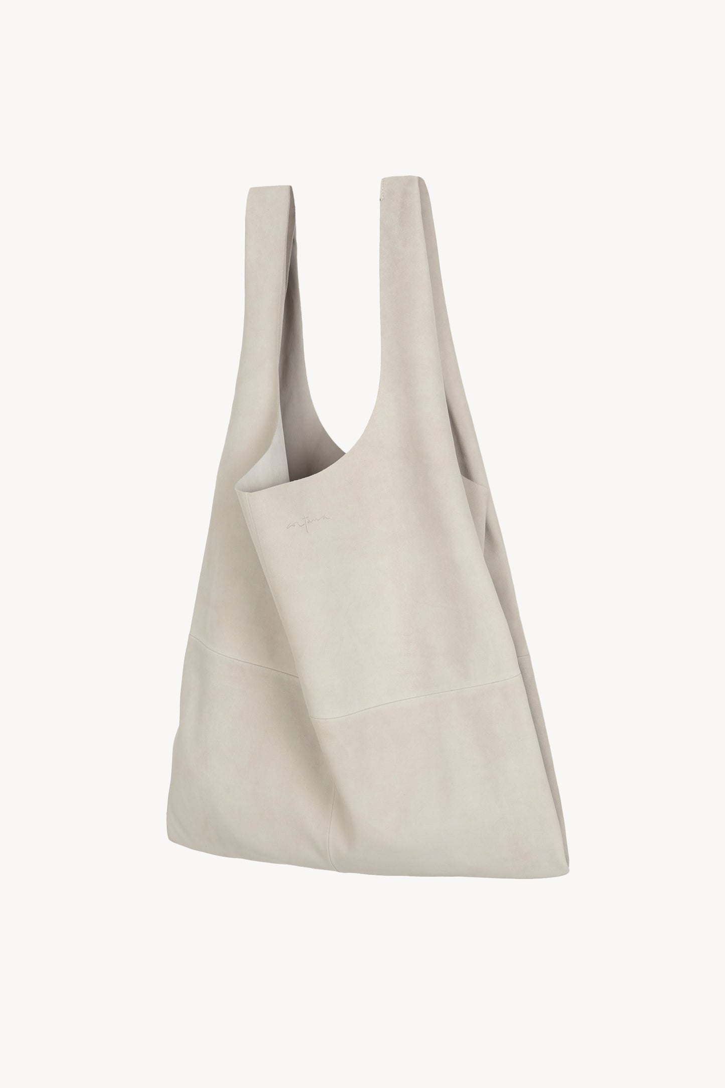 U XL, stone suede bag