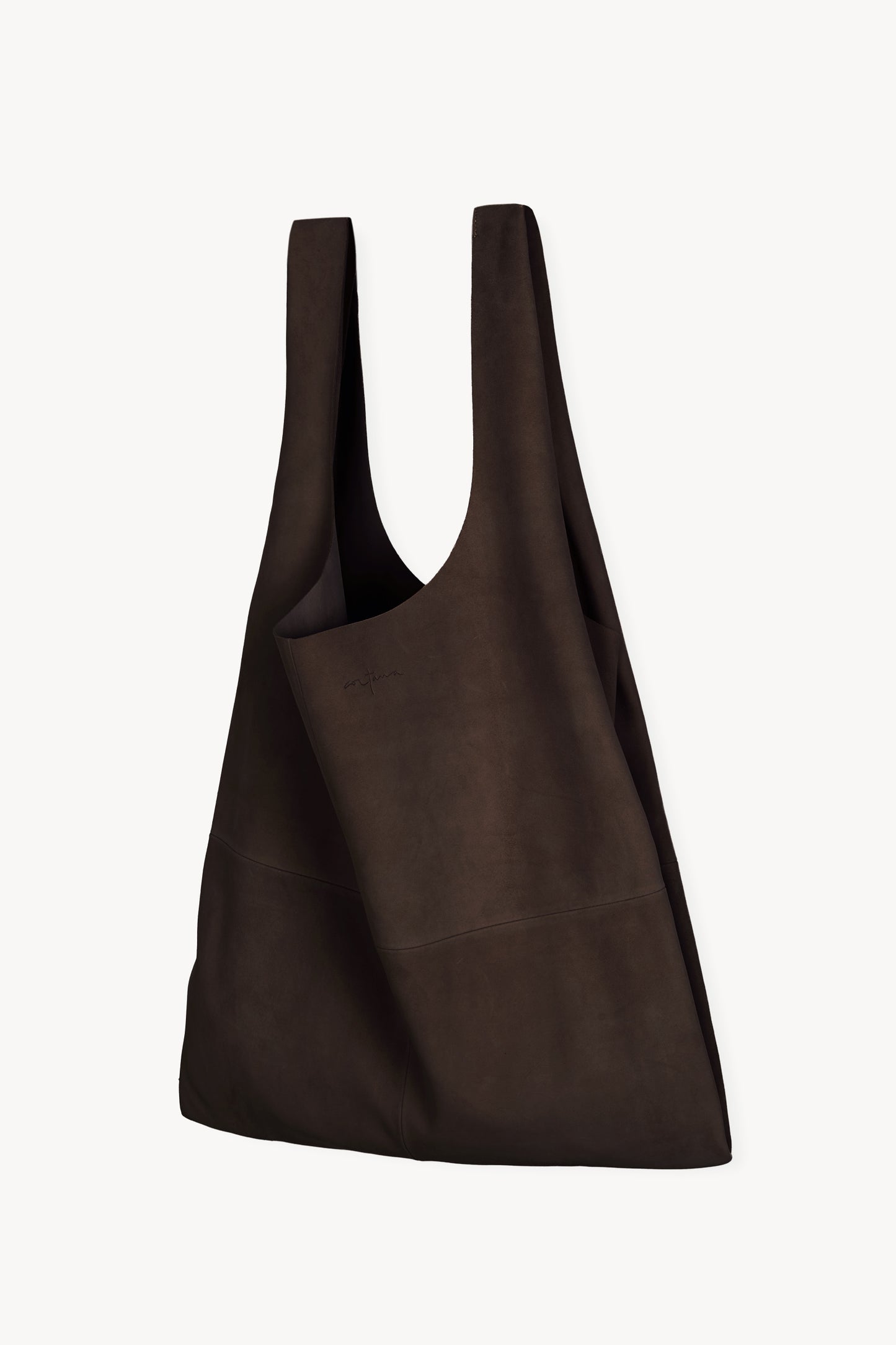 U XL, dark brown suede bag
