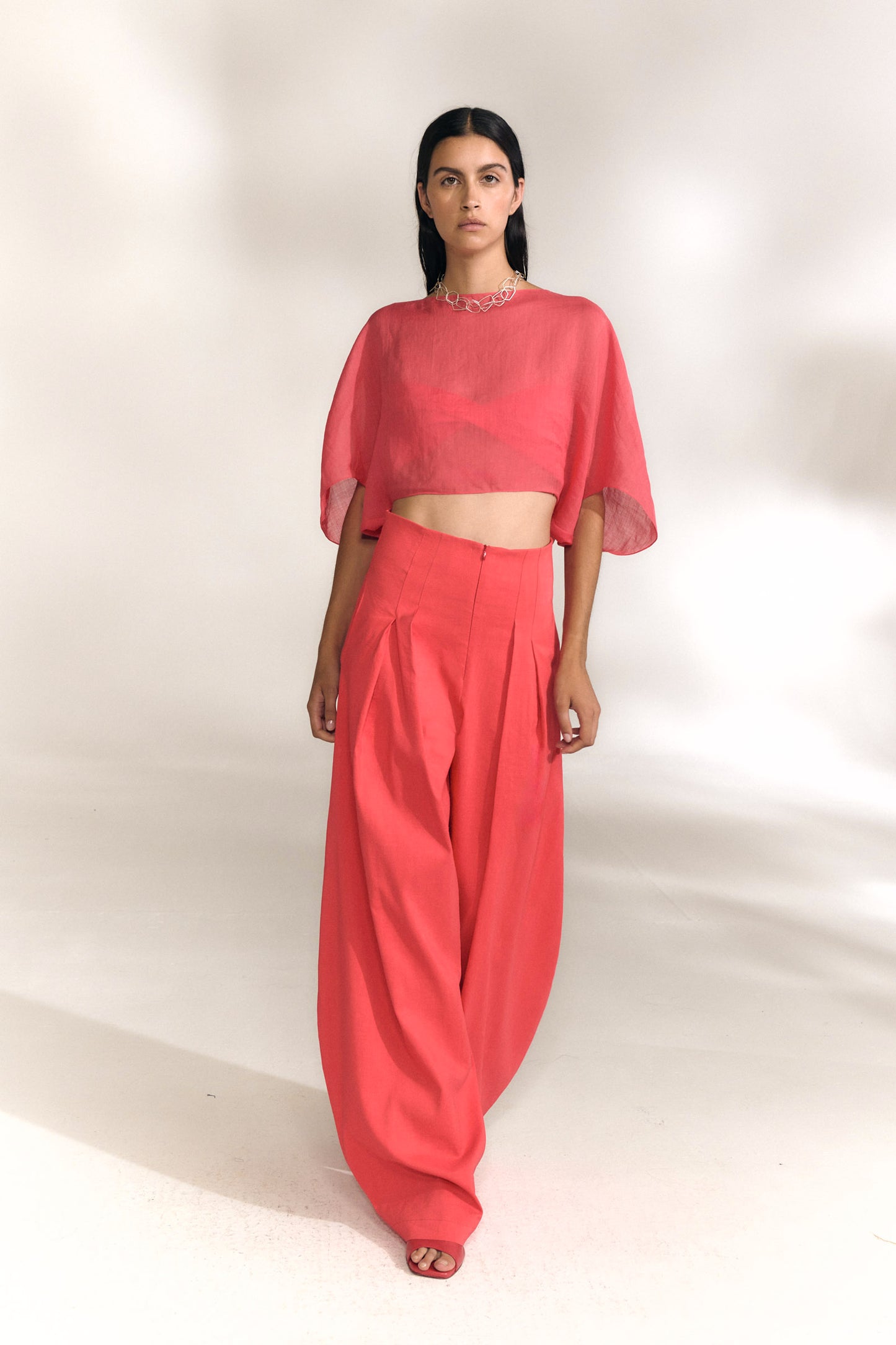 Mira, pantalon de talle alto rojo coral