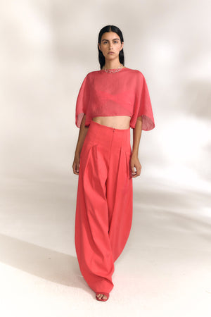 Mira, pantalon de talle alto rojo coral