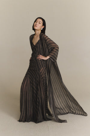 Ursula, orea print silk flowing long jacket