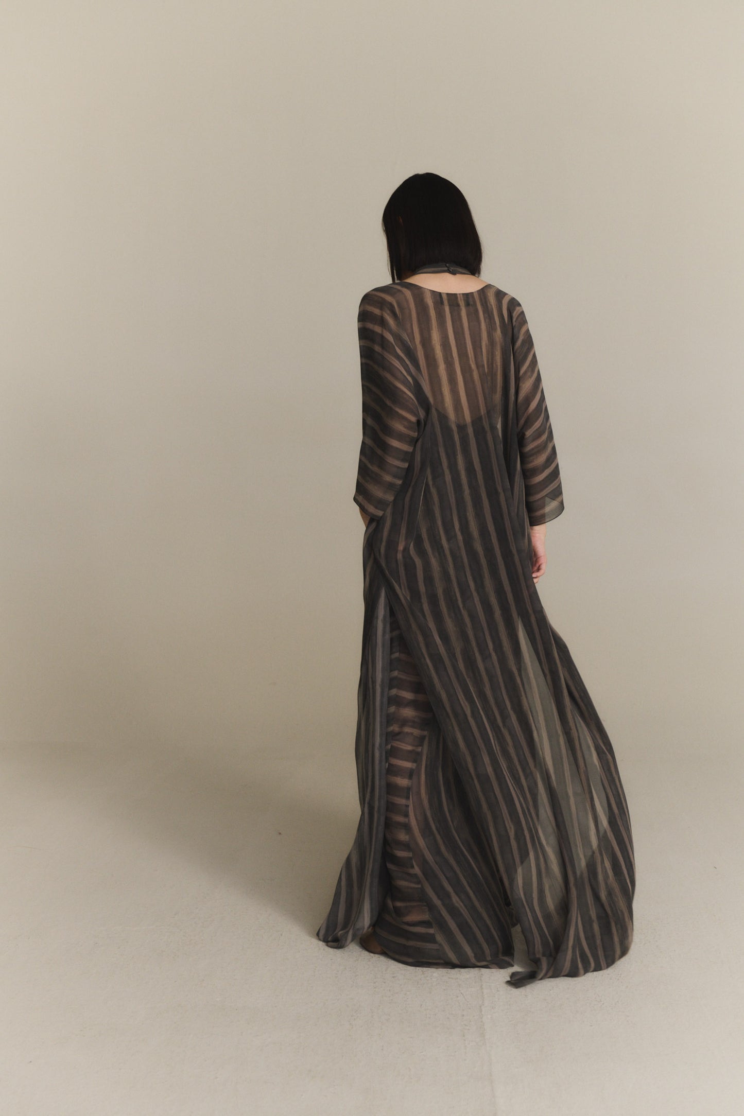 Ursula, orea print silk flowing long jacket