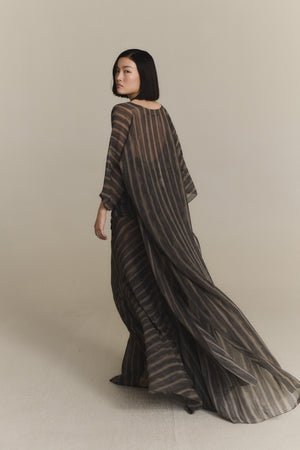 Ursula, orea print silk flowing long jacket