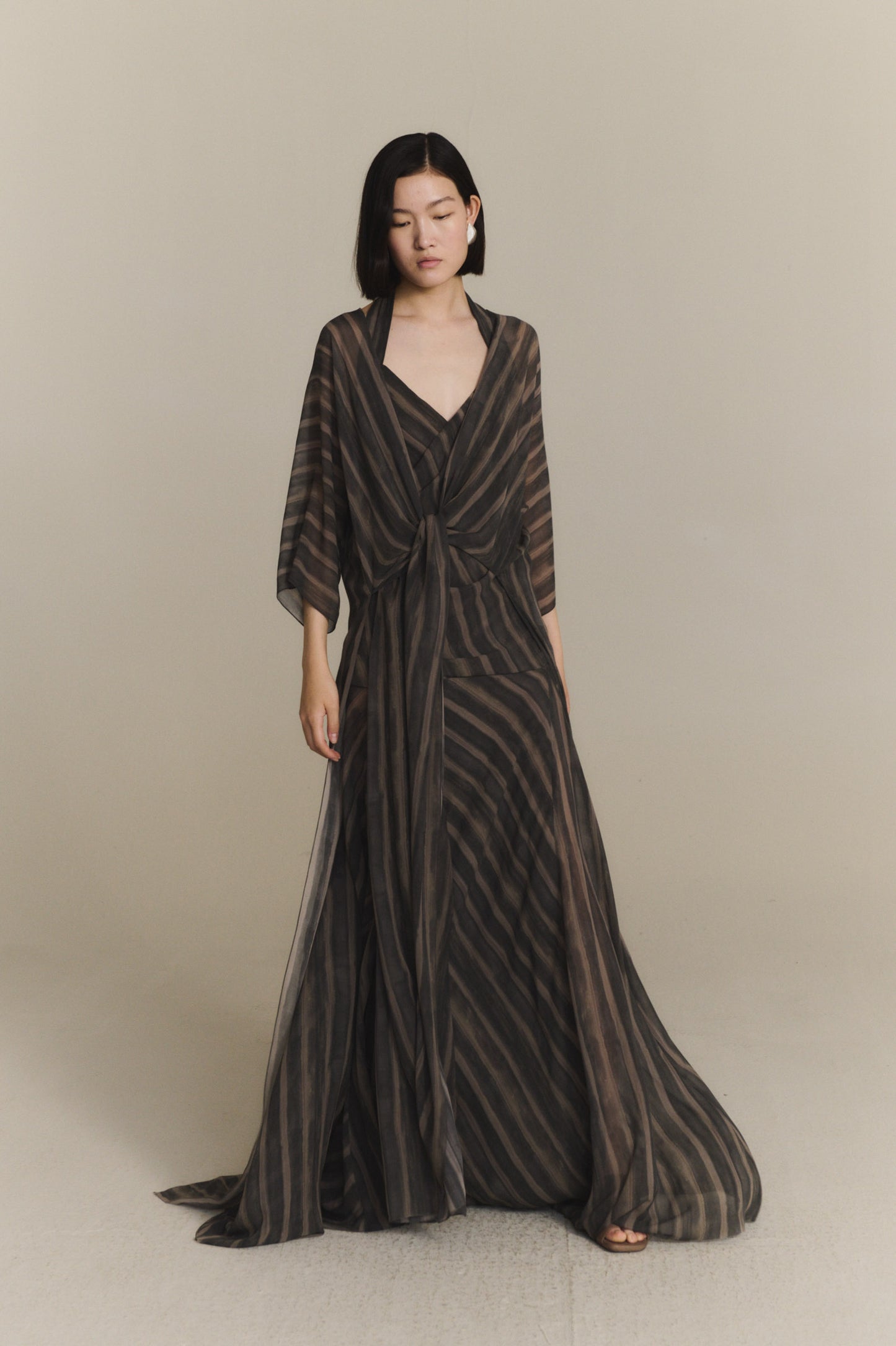 Ursula, orea print silk flowing long jacket