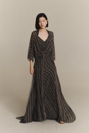 Ursula, orea print silk flowing long jacket